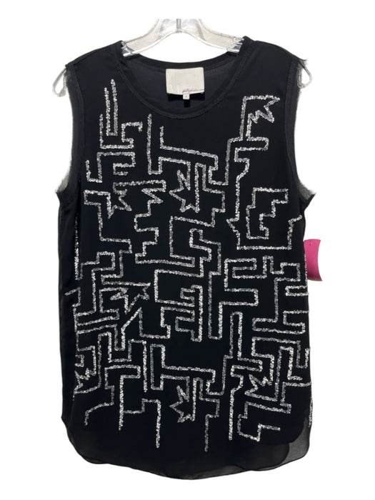 3.1 Phillip Lim Size 4 Black & Silver Polyester Sequin Overlay Round Neck Top Black & Silver / 4