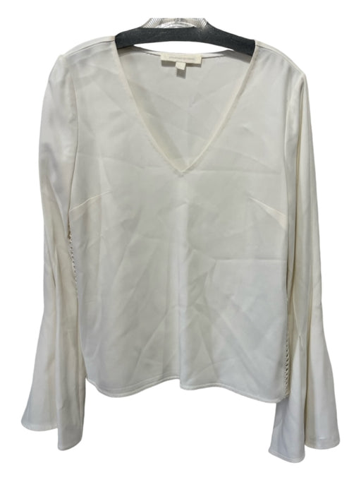 Jonathan Simkhai Size 6 White Acetate & Viscose Long Sleeve V Neck Top White / 6