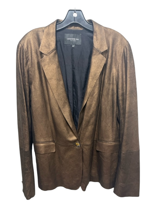 Lafayette 148 Size 14 Bronze & Black Leather Long Sleeve Shimmer Blazer Jacket Bronze & Black / 14