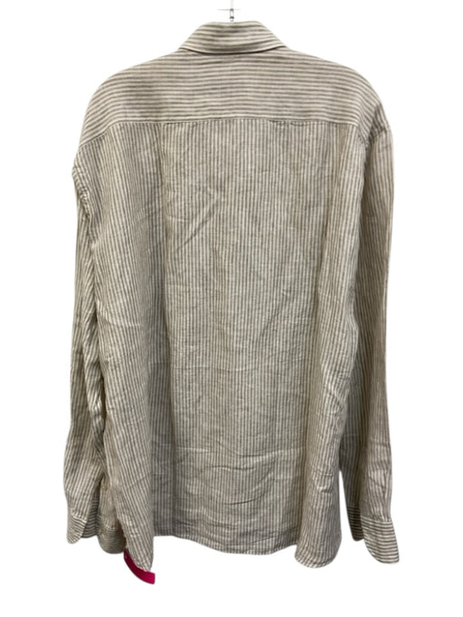 Big Flower Size XXL Tan & White Linen Striped Button Up Men's Long Sleeve Shirt Tan & White / XXL