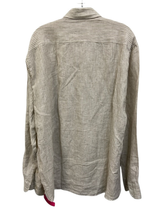 Big Flower Size XXL Tan & White Linen Striped Button Up Men's Long Sleeve Shirt Tan & White / XXL