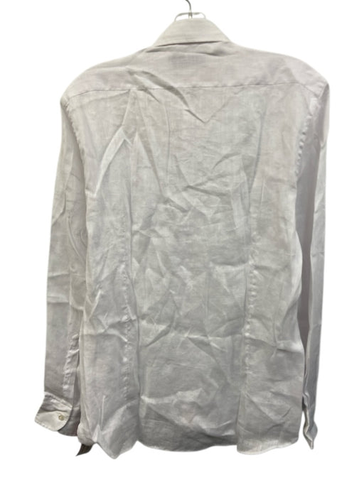 Vincenzo de Lauziers Size M White Linen Solid Button Up Men's Long Sleeve Shirt White / M