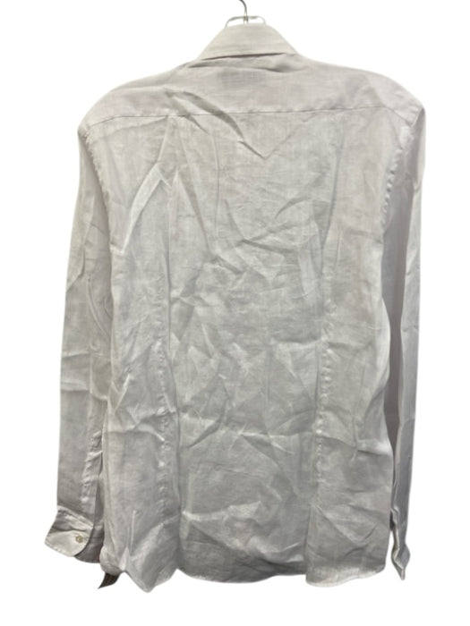 Vincenzo de Lauziers Size M White Linen Solid Button Up Men's Long Sleeve Shirt White / M
