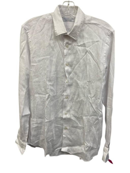 Vincenzo de Lauziers Size M White Linen Solid Button Up Men's Long Sleeve Shirt White / M