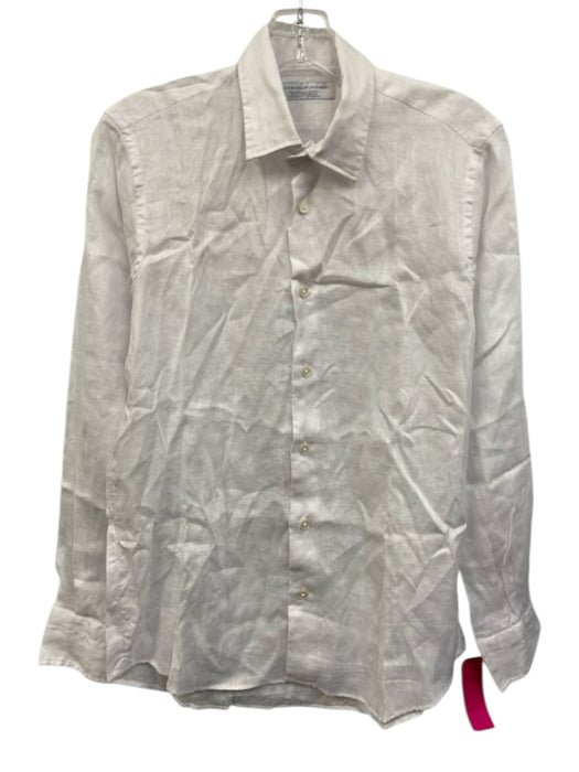 Vincenzo de Lauziers Size S White Linen Solid Button Up Men's Long Sleeve Shirt White / S