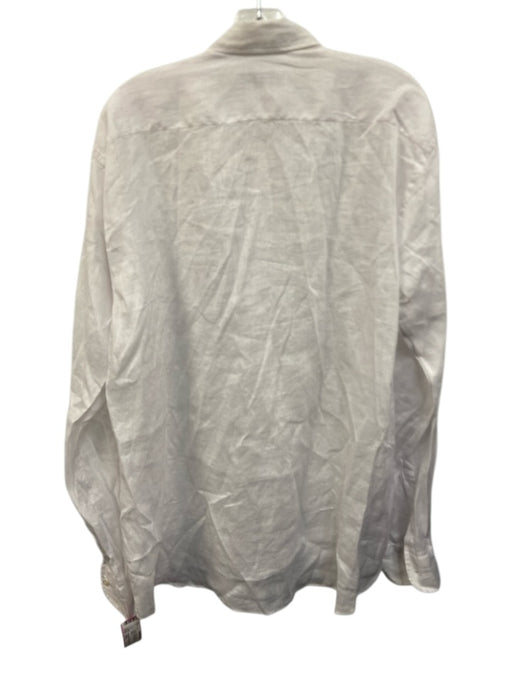 Vincenzo de Lauziers Size XXL White Linen Solid Button Up Long Sleeve Shirt White / XXL