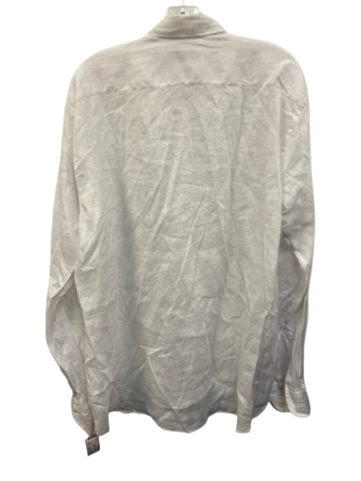 Vincenzo de Lauziers Size XXL White Linen Solid Button Up Long Sleeve Shirt White / XXL