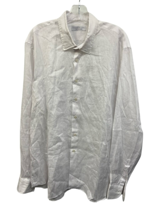 Vincenzo de Lauziers Size XXL White Linen Solid Button Up Long Sleeve Shirt White / XXL
