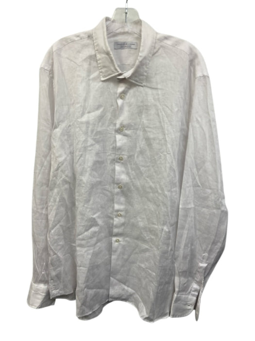 Vincenzo de Lauziers Size XXL White Linen Solid Button Up Long Sleeve Shirt White / XXL