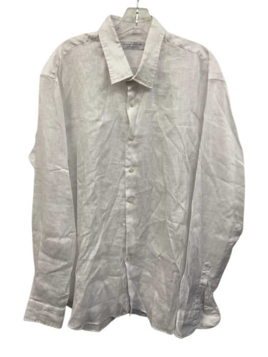 Vincenzo de Lauziers Size XXL White Linen Solid Button Up Long Sleeve Shirt White / XXL