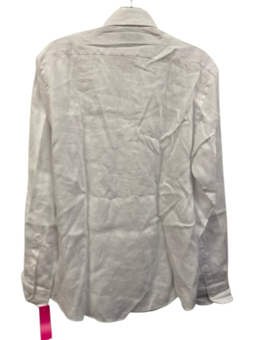 Vincenzo de Lauziers Size M White Linen Solid Button Up Men's Long Sleeve Shirt White / M