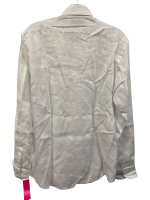 Vincenzo de Lauziers Size M White Linen Solid Button Up Men's Long Sleeve Shirt White / M