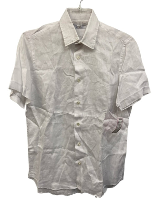 Vincenzo de Lauziers Size S White Linen Solid Button Up Men's Short Sleeve White / S