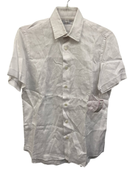Vincenzo de Lauziers Size S White Linen Solid Button Up Men's Short Sleeve White / S