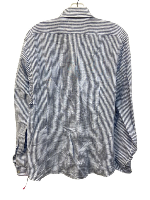 Big Flower Size Est L Blue & White Linen Striped Button Up Long Sleeve Shirt Blue & White / Est L
