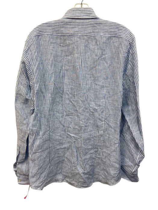 Big Flower Size Est L Blue & White Linen Striped Button Up Long Sleeve Shirt Blue & White / Est L
