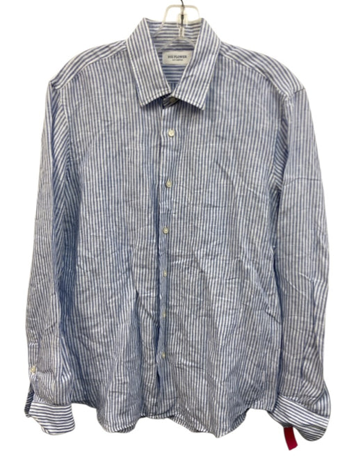 Big Flower Size Est L Blue & White Linen Striped Button Up Long Sleeve Shirt Blue & White / Est L