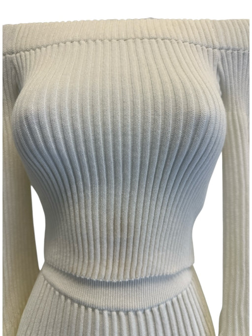 Clea Size XS Cream White Cotton Blend Elastic Waistband Ribbed Knit Skirt Set Cream White / XS
