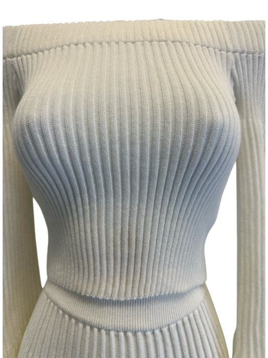 Clea Size XS Cream White Cotton Blend Elastic Waistband Ribbed Knit Skirt Set Cream White / XS