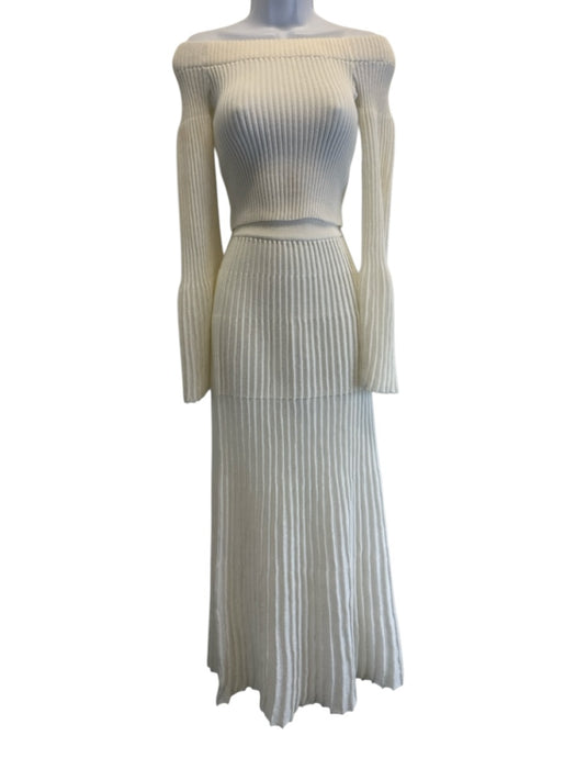 Clea Size XS Cream White Cotton Blend Elastic Waistband Ribbed Knit Skirt Set Cream White / XS