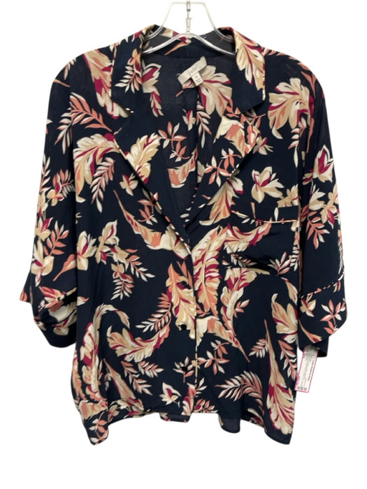 Joie Size 8/M Navy Blue, Beige & Red Viscose Botanical Short Sleeve Short Set Navy Blue, Beige & Red / 8/M