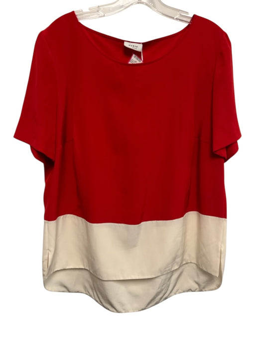Akris Punto Size 12 Red & Cream White Silk Short Sleeve Color Block Skirt Set Red & Cream White / 12