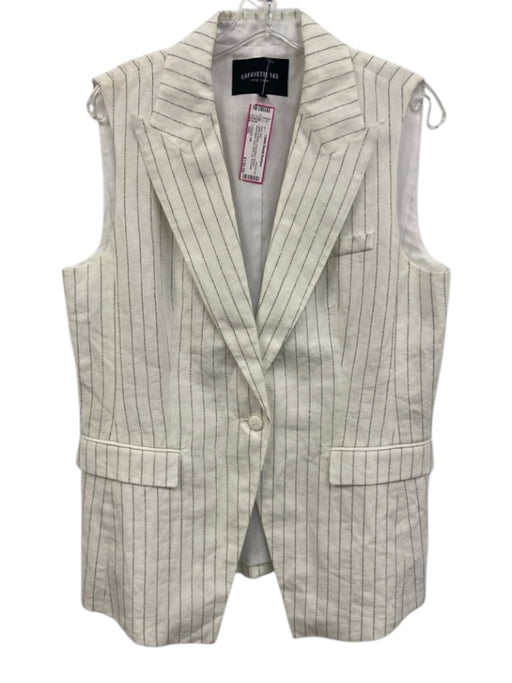 Lafayette 148 Size 10/L White & Black Linen Blend Striped Sleeveless Pant Set White & Black / 10/L