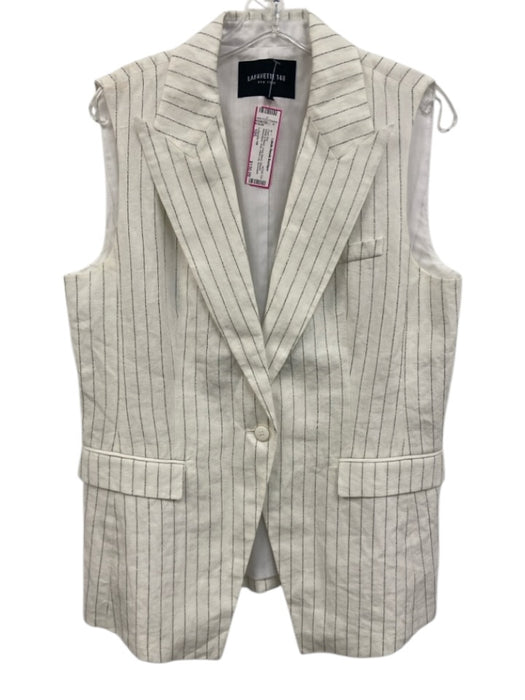 Lafayette 148 Size 10/L White & Black Linen Blend Striped Sleeveless Pant Set White & Black / 10/L