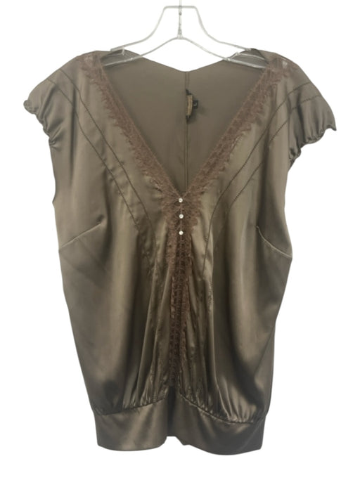 Rozae Nichols Size L Olive Taupe Gray Silk Blend Cap Sleeve Tie Side Skirt Set Olive Taupe Gray / L