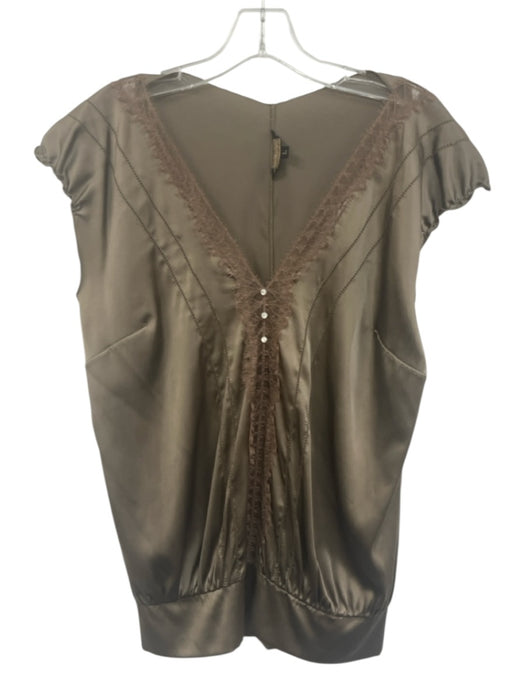 Rozae Nichols Size L Olive Taupe Gray Silk Blend Cap Sleeve Tie Side Skirt Set Olive Taupe Gray / L