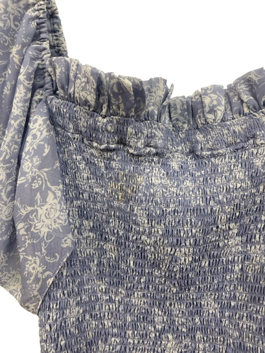 Caroline Constas Size XS Periwinkle Purple & White Polyester Floral Shirred Top Periwinkle Purple & White / XS