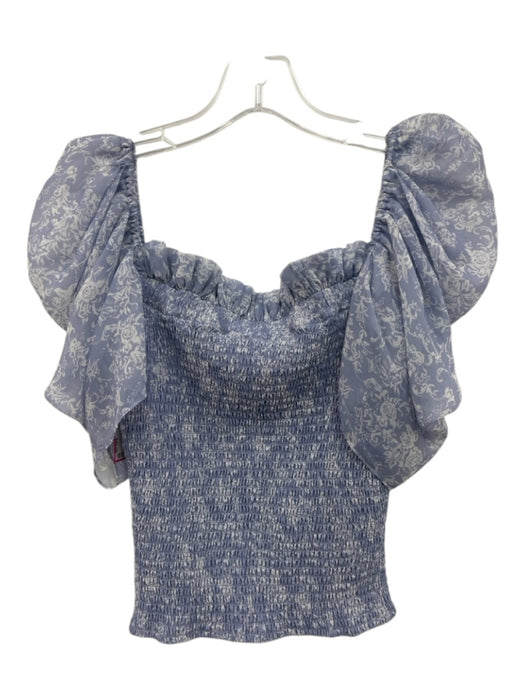 Caroline Constas Size XS Periwinkle Purple & White Polyester Floral Shirred Top Periwinkle Purple & White / XS