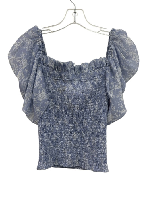 Caroline Constas Size XS Periwinkle Purple & White Polyester Floral Shirred Top Periwinkle Purple & White / XS