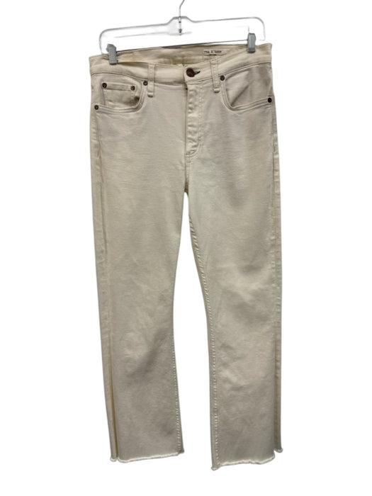 Rag & Bone Size 28 Ecru Cream Cotton Blend Denim Raw Hem Button & Zip Fly Jeans Ecru Cream / 28