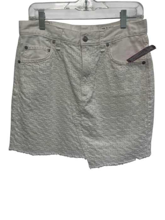 Rag & Bone Size 30 White Cotton Textured Denim Raw Hem Mini Skirt White / 30