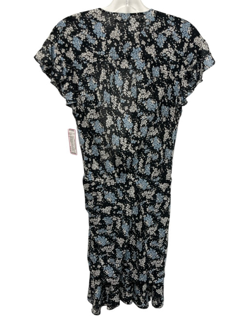 Veronica Beard Size 0 Black, Blue & White Silk Floral Ruffle Cap Sleeve Dress Black, Blue & White / 0