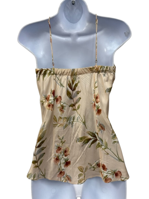 Faithfull the Brand Size 4 Beige, Pink & Green Viscose Blend Floral Satin Top Beige, Pink & Green / 4