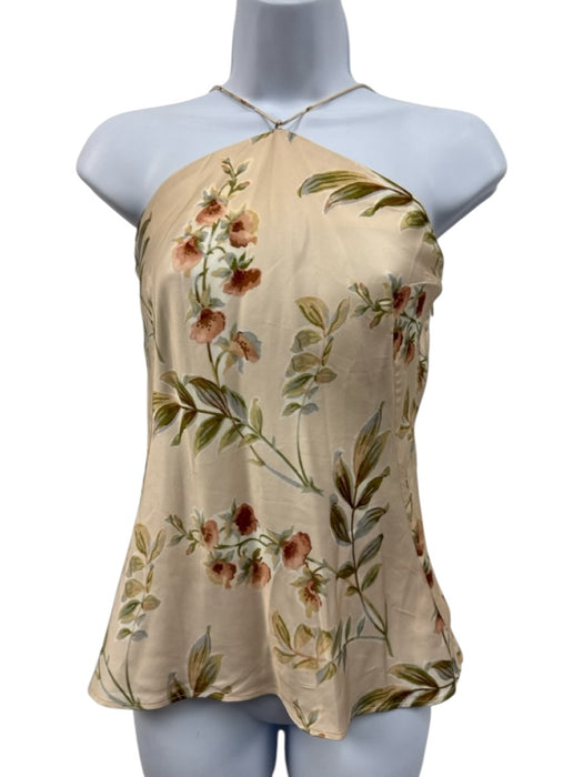 Faithfull the Brand Size 4 Beige, Pink & Green Viscose Blend Floral Satin Top Beige, Pink & Green / 4