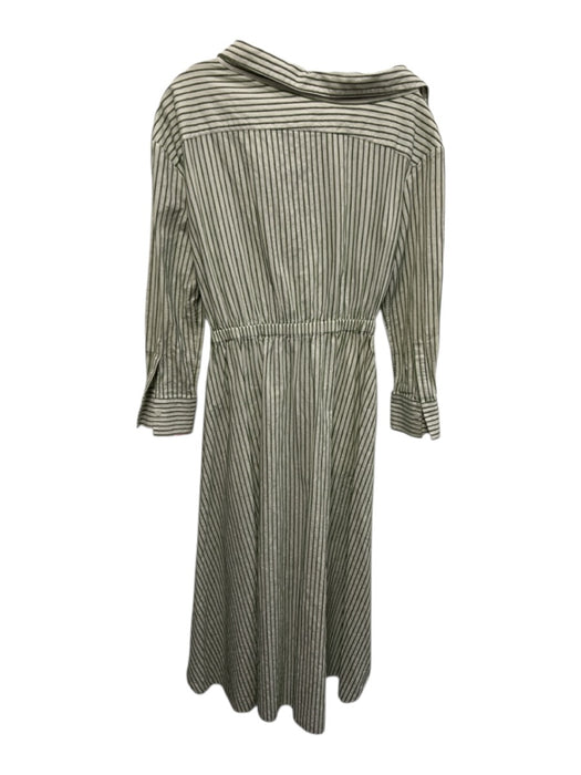 By Any Other Name Size M White & Green Cotton Striped Long Sleeve Dress White & Green / M