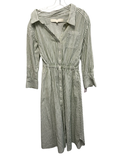 By Any Other Name Size M White & Green Cotton Striped Long Sleeve Dress White & Green / M