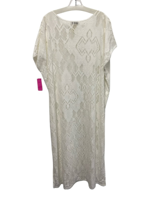 Fuzzi Size S White Nylon Blend Cap Sleeve Stretch Lace Coverup Dress White / S