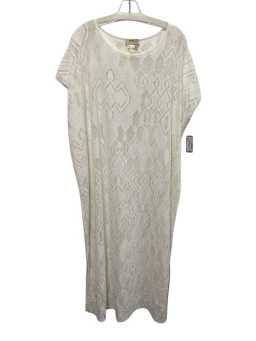 Fuzzi Size S White Nylon Blend Cap Sleeve Stretch Lace Coverup Dress White / S