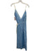 Esya Size S Blue & Cream White Linen Contrast Trim Spaghetti Strap V Neck Dress Blue & Cream White / S