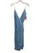 Esya Size S Blue & Cream White Linen Contrast Trim Spaghetti Strap V Neck Dress Blue & Cream White / S