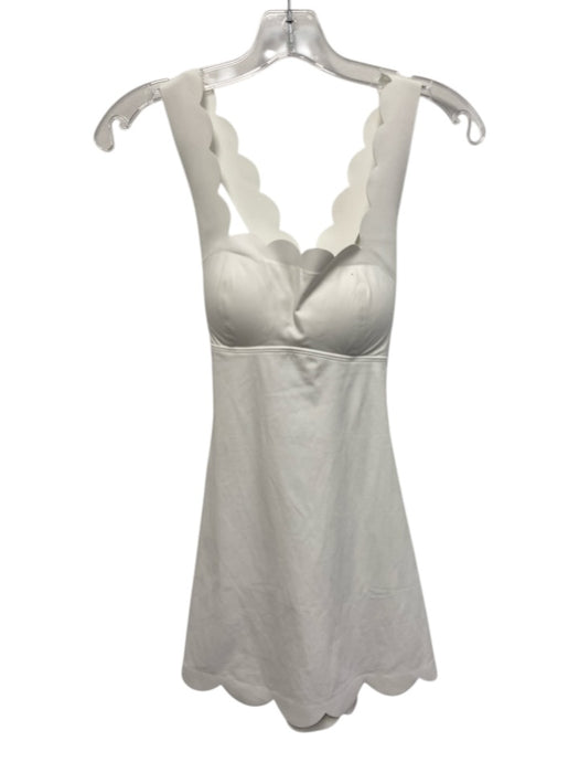 WISKII Size M White Nylon Blend Criss Cross Back Scalloped Edge Athleisure Dress White / M