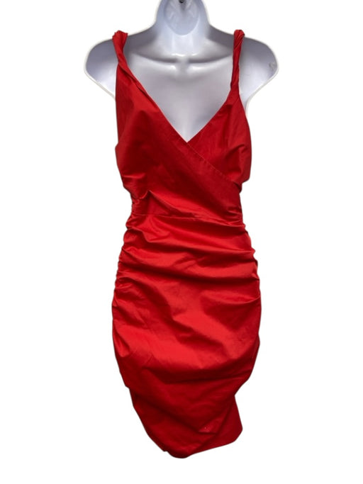 Pinko Size 2 Red Cotton Blend Sleeveless Ruched Sides Twisted Straps Dress Red / 2