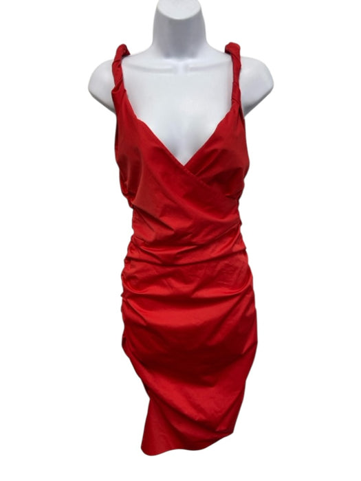 Pinko Size 2 Red Cotton Blend Sleeveless Ruched Sides Twisted Straps Dress Red / 2