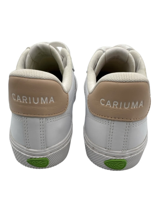 Cariuma Shoe Size 9 White & Beige Leather Upper Round Toe Logo Script Sneakers White & Beige / 9