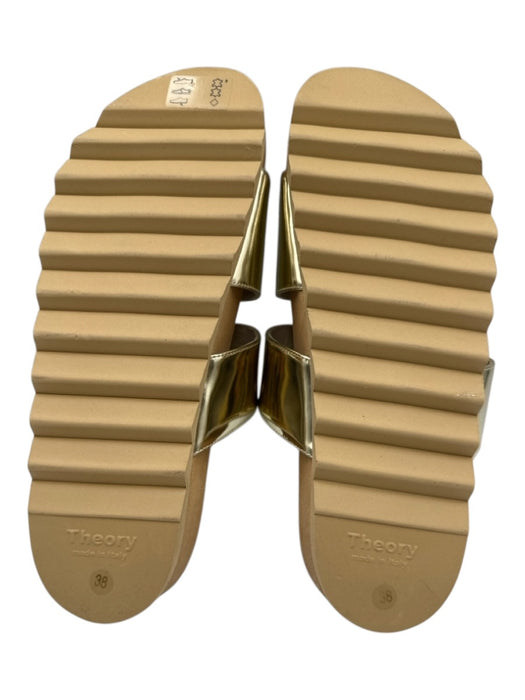 Theory Shoe Size 38 Gold Tone Leather Upper Metallic Velcro Strap Slide Sandals Gold Tone / 38