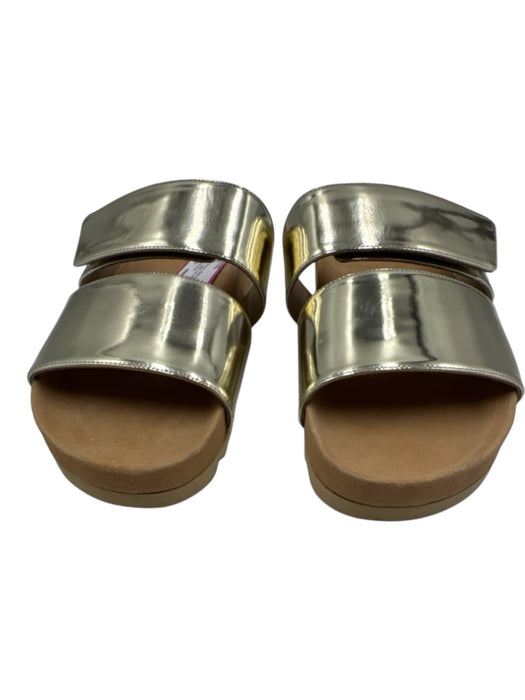 Theory Shoe Size 38 Gold Tone Leather Upper Metallic Velcro Strap Slide Sandals Gold Tone / 38